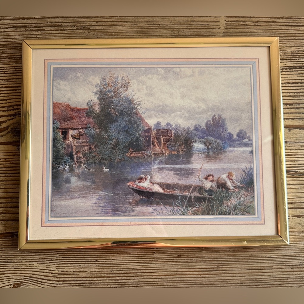 Horning Ferry by Myles Birket Foster Art Deco Print Landscape 8x10 Gold Frame
